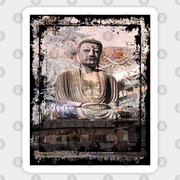 Japanese Buddha Statue Japan Kamakura Collage Art 65 Sticker by dvongart